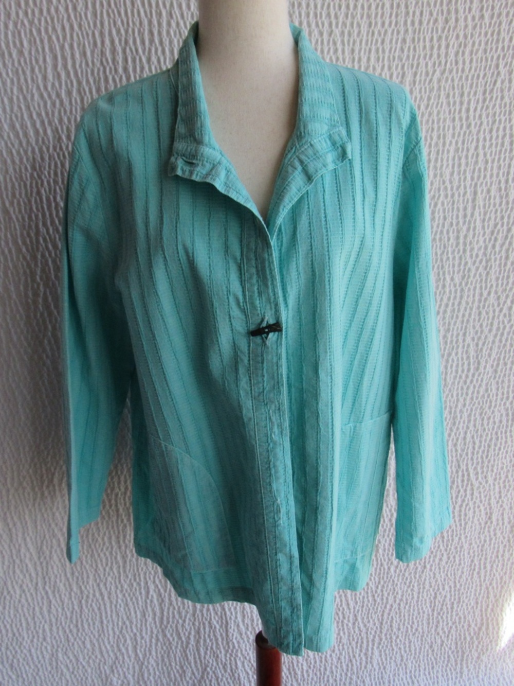 Focus Casual Blue Textured Shirt Top Long Sleeve XL Buttons Solid Aqua